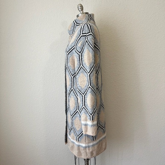 NWOT ORIANA Wool Blend Knit Sweater Coat Multi Geometric Print ITALY MADE - Picture 6 of 12